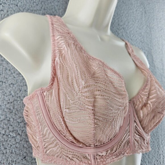 Victoria's Secret Bra‎ Womens 34D Pink Lace Unlined Plunge Sheer Underwire Sexy - Picture 2 of 14